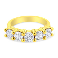 Load image into Gallery viewer, 14K Yellow Gold Plated .925 Sterling Silver 2.0 Cttw Shared Prong Set Diamond 5 Stone Wedding Band Ring (J-K Color, I1-I2 Clarity) - Size 7