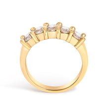 Load image into Gallery viewer, 14K Yellow Gold Plated .925 Sterling Silver 1.0 Cttw Shared Prong-set Round Diamond 5 Stone Band Ring (J-K Color, I1-I2 Clarity) - Size 7