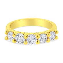Load image into Gallery viewer, 14K Yellow Gold Plated .925 Sterling Silver 1 1/2 Cttw Shared Prong Set Brilliant Round-Cut Diamond Anniversary or Wedding Band Ring (K-L Color, SI2-I1 Clarity) - Size 7