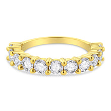 Load image into Gallery viewer, 14K Yellow Gold Plated .925 Sterling Silver 2.00 Cttw Shared Prong Set Round-Diamond 11 Stone Band Ring (J-K Color, I1-I2 Clarity) - Size 7