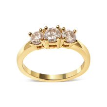 Load image into Gallery viewer, 10K Yellow Gold 1.00 Cttw Champagne Diamond 3-Stone Band Ring (J-K Color, I1-I2 Clarity) - Size 7