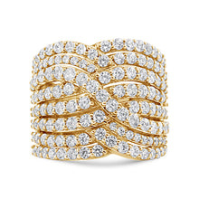 Load image into Gallery viewer, 10K Yellow Gold 3.0 Cttw Diamond Eight-Row Bypass Crossover Statement Band Ring (H-I Color, I2-I3 Clarity) - Size 7