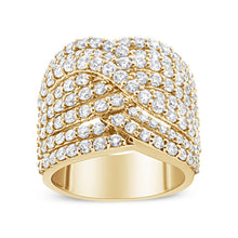 Load image into Gallery viewer, 10K Yellow Gold 3.0 Cttw Diamond Eight-Row Bypass Crossover Statement Band Ring (H-I Color, I2-I3 Clarity) - Size 7