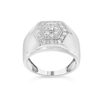 Load image into Gallery viewer, Men's .925 Sterling Silver 1/2 Cttw Multi-Diamond Hexagon Frame Ring (I-J Color, I3 Clarity) - Ring Size 10