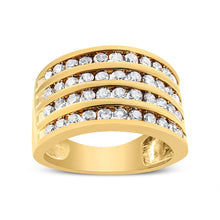 Load image into Gallery viewer, 10K Yellow Gold Plated .925 Sterling Silver 1 1/2 Cttw Diamond 4 Row Channel Band Ring (Champagne Color, I2-I3 Clarity) Size 7