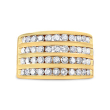 Load image into Gallery viewer, 10K Yellow Gold Plated .925 Sterling Silver 1 1/2 Cttw Diamond 4 Row Channel Band Ring (Champagne Color, I2-I3 Clarity) Size 7