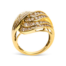 Load image into Gallery viewer, 10K Yellow Gold 2.0 Cttw Channel Set Diamond Cocktail Swirl Band Ring (K-L Color, I1-I2 Clarity) - Ring Size 7