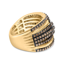 Load image into Gallery viewer, 10K Yellow Gold Plated .925 Sterling Silver 1.0 Cttw Champagne Diamond Multi Row Cross Over Band Ring - Size 7