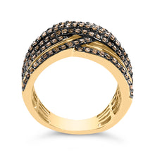 Load image into Gallery viewer, 10K Yellow Gold Plated .925 Sterling Silver 1.0 Cttw Champagne Diamond Multi Row Cross Over Band Ring - Size 7