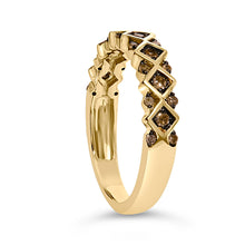 Load image into Gallery viewer, 10K Yellow Gold Plated .925 Sterling Silver 1/4 Cttw Champagne Diamond Geometric Band Ring - Size 7