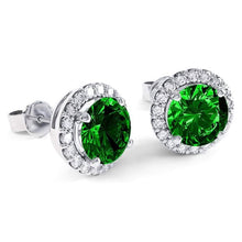 Load image into Gallery viewer, 3.00 CTTW Emerald Halo Sterling Silver Studs