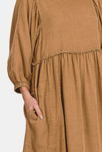 Load image into Gallery viewer, Washed Linen Pleated Puff Sleeve Babydoll Dress – Linen Babydoll Dress, Puff Sleeve Dress, Pleated Babydoll Dress, Casual Babydoll Dress, Elegant Puff Sleeve Dress, Comfortable Linen Dress, Warm Weather Dress