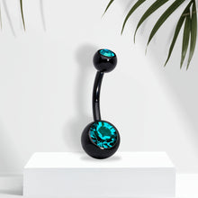 Load image into Gallery viewer, Black Zircon Double Gem Anodized Titanium Belly Ring