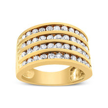 Load image into Gallery viewer, 10K Yellow Gold Plated .925 Sterling Silver 1 1/2 Cttw Diamond 4 Row Channel Band Ring (Champagne Color, I2-I3 Clarity) Size 7