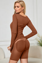 Load image into Gallery viewer, Caramel Built-In Shapewear Dress Square Neck Long Sleeve Maxi Dress Elegant Shapewear Dress For Women
