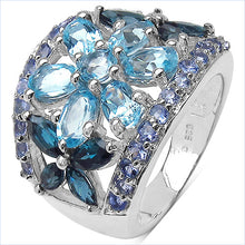 Load image into Gallery viewer, 6.06 Carat Genuine Blue Topaz, London Blue Topaz & Tanzanite .925 Sterling Silver Ring