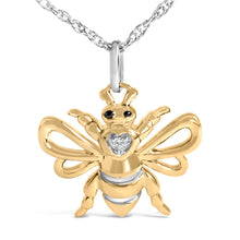 Load image into Gallery viewer, 14K Yellow Gold Plated Sterling Silver Diamond Accent Bee Pendant Necklace