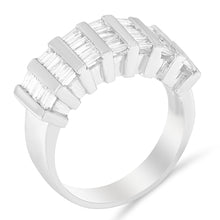 Load image into Gallery viewer, .925 Sterling Silver 1.0 Cttw Baguette Cut Diamond Vertical Channel Fluted Multi-Row Unisex Fashion Wedding Ring (H-I Color, I1-I2 Clarity) - Size 6-3/4
