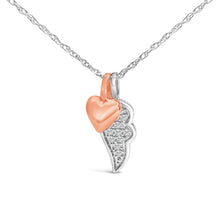 Load image into Gallery viewer, 14K Rose Gold Plated Sterling Silver 1/10 Cttw Diamond Heart & Wing Pendant Necklace