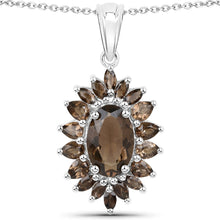Load image into Gallery viewer, 16.36 Carat Genuine Smoky Quartz .925 Sterling Silver 3 Piece Jewelry Set (Ring, Earrings, and Pendant w/ Chain)