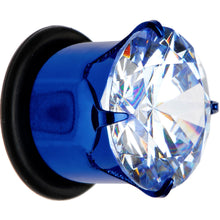 Load image into Gallery viewer, 1/2 CZ Blue Electro Titanium Tunnel Plug