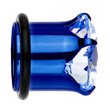 Load image into Gallery viewer, 1/2 CZ Blue Electro Titanium Tunnel Plug
