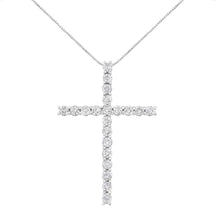 Load image into Gallery viewer, .925 Sterling Silver 4.0 Cttw Diamond 2-1/4" Cross Pendant with Box Chain Necklace (I-J Color, I1-I2 Clarity) - 18"