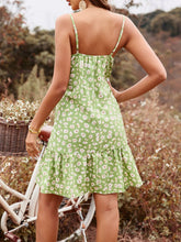 Load image into Gallery viewer, Light Green Daisy Print V-Neck Mini Dress Floral Summer Lightweight Dress For Women