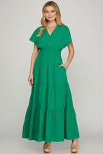 Load image into Gallery viewer, Surplice Short Sleeve Tiered Maxi Dress With Pockets For Women – Fluttering, Elegant and Versatile Maxi Dress with Surplice Neckline and Pockets