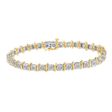 Load image into Gallery viewer, Two-Tone 10K Yellow Gold over .925 Sterling Silver 1.0 Cttw Diamond S-Curve Link Miracle-Set Tennis Bracelet (I-J Color, I3 Clarity) - 7"