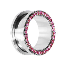 Load image into Gallery viewer, 7/8 Stainless Steel Pink Gem Screw Fit Tunnel