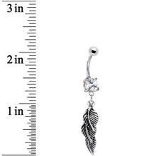 Load image into Gallery viewer, Clear CZ Tropical Leaf Dangle Belly Ring