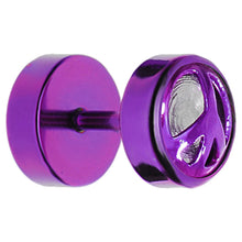 Load image into Gallery viewer, Purple Anodized Titanium Peace Sign Cheater Plug