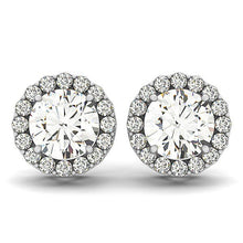 Load image into Gallery viewer, 14k White Gold Four Prong Round Halo Diamond Earrings (1 1/6 cttw)