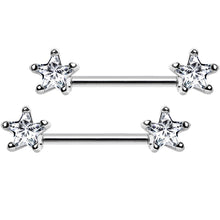 Load image into Gallery viewer, 14G 9/16 Clear CZ Gem Star Barbell Nipple Ring Set