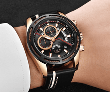 Load image into Gallery viewer, Men's Waterproof Sports Watch With Leather Belts, Chronometers Day View Fluorescent Pointers Unique Design Perfect Gift