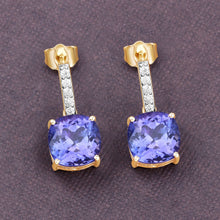 Load image into Gallery viewer, 5.64 Carat Genuine Tanzanite and White Diamond 14K Yellow Gold Earrings