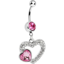 Load image into Gallery viewer, Pink Gem Hollow Heart Dangle Belly Ring