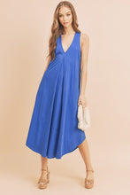 Load image into Gallery viewer, New Summer Front Pleat Detail V-Neck Sleeveless Midi Dress–Elegant, Feminine & Versatile Dress with Pleat Detailing, V-Neckline & Sleeveless Design for Both Casual & Formal Occasions