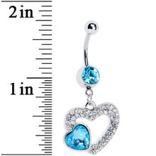 Load image into Gallery viewer, Aqua Gem Hollow Heart Dangle Belly Ring