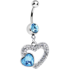 Load image into Gallery viewer, Aqua Gem Hollow Heart Dangle Belly Ring