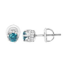 Load image into Gallery viewer, 14K White Gold 1/2 cttw White and Treated Blue Round Diamond Earrings (I-J I2-I3)