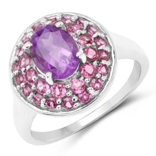 Load image into Gallery viewer, 2.48 Carat Genuine Amethyst and Rhodolite .925 Sterling Silver Ring