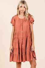 Load image into Gallery viewer, Lace Detail Ruffled Button Down Tiered Dress For Women – Romantic, Fluttering, Trendy, Elegant, Boho, Feminine & Whimsical Style