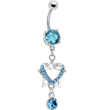 Load image into Gallery viewer, Aqua Gem Falling Star Heart Drop Belly Ring
