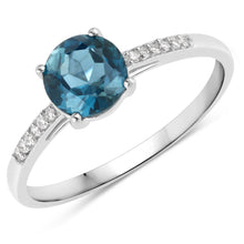 Load image into Gallery viewer, 1.05 Carat Genuine London Blue Topaz and White Diamond 14K White Gold Ring