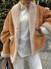 Load image into Gallery viewer, Fuzzy Collared Neck Long Sleeve Jacket with Buttoned Closure and Cozy Pockets