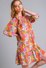 Load image into Gallery viewer, Full Size Ruffled Flower Print Tie Neck Tiered Dress For Women โ Fluttering, Floral Tiered Dress with Elegant Tie Neck and Ruffled Details