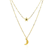 Load image into Gallery viewer, 14k Yellow Gold Double-Strand Chain Necklace with Puff Moon and Star