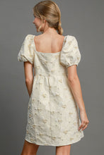 Load image into Gallery viewer, Heart Jacquard Square Neck Puff Sleeve Mini Dress – Romantic Heart Jacquard Dress, Puff Sleeve Dress, Square Neck Mini Dress, Chic Date Night Dress, Elegant Puff Sleeve Dress